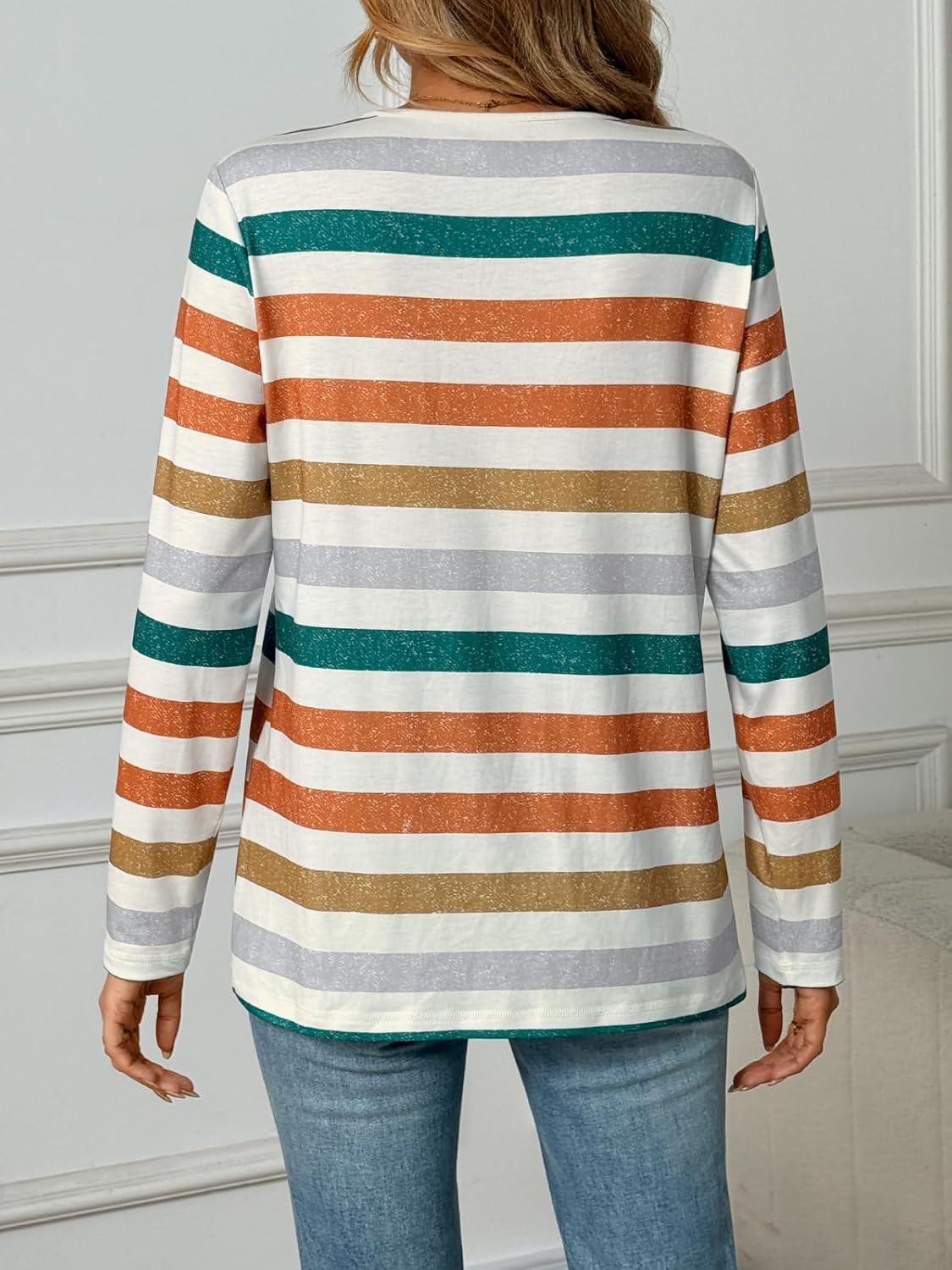 imageAUTOMET Long Sleeve Shirts for Women Tops V Neck Casual Top Comfortable Shirt Soft Basic Tees Women BlousesStriped