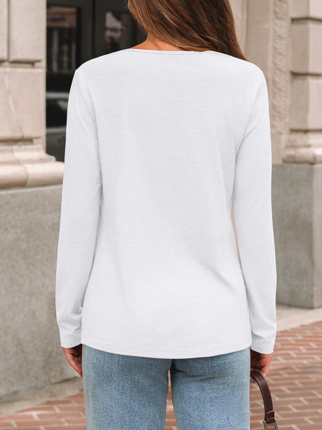 imageAUTOMET Long Sleeve Shirts for Women Tops V Neck Casual Top Comfortable Shirt Soft Basic Tees Women BlousesWhite