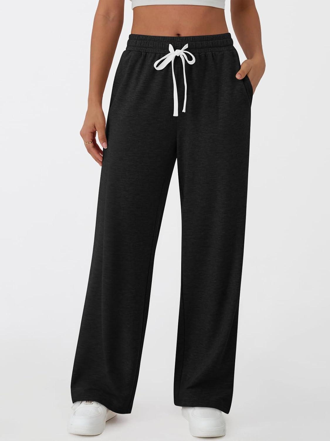 imageAUTOMET Lounge Pants Women Wide Leg Casual Sweatpants Baggy Workout Sweat Pajamas Pants Fall Fashion Outfits with PocketsBlack