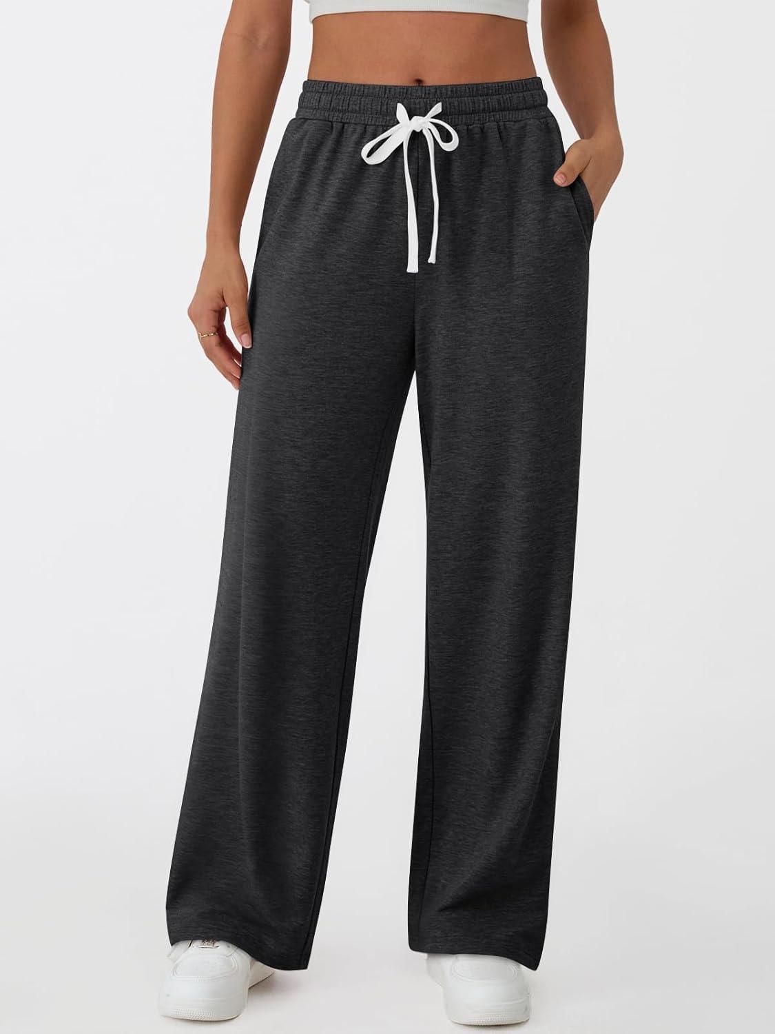 imageAUTOMET Lounge Pants Women Wide Leg Casual Sweatpants Baggy Workout Sweat Pajamas Pants Fall Fashion Outfits with PocketsBlackgrey