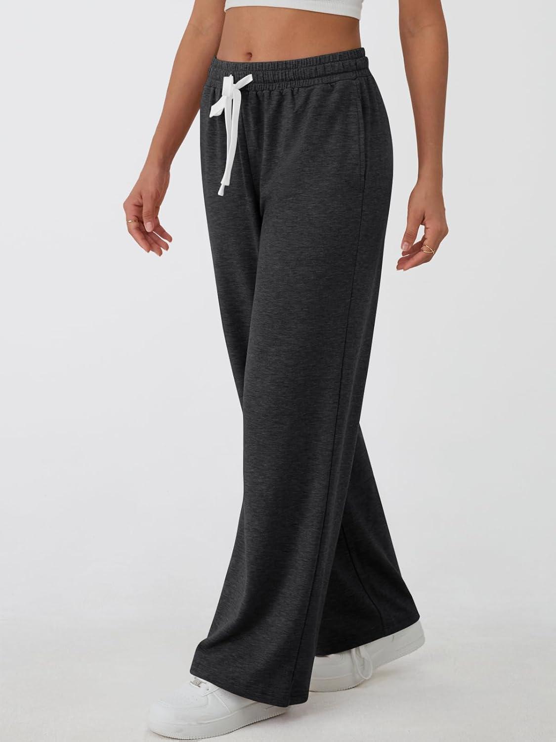 imageAUTOMET Lounge Pants Women Wide Leg Casual Sweatpants Baggy Workout Sweat Pajamas Pants Fall Fashion Outfits with PocketsBlackgrey