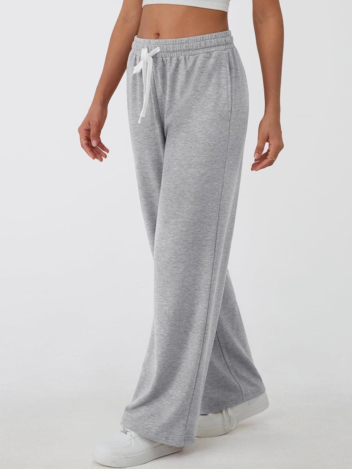 imageAUTOMET Lounge Pants Women Wide Leg Casual Sweatpants Baggy Workout Sweat Pajamas Pants Fall Fashion Outfits with PocketsGrey