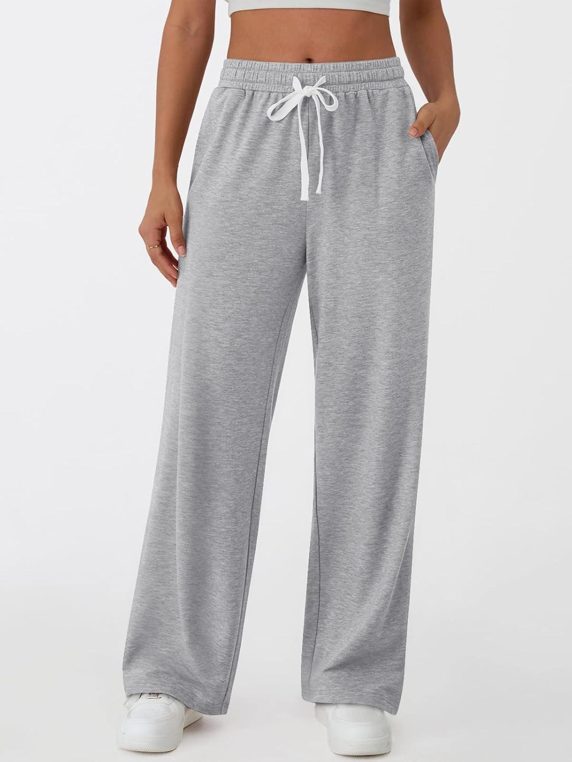 imageAUTOMET Lounge Pants Women Wide Leg Casual Sweatpants Baggy Workout Sweat Pajamas Pants Fall Fashion Outfits with PocketsGrey