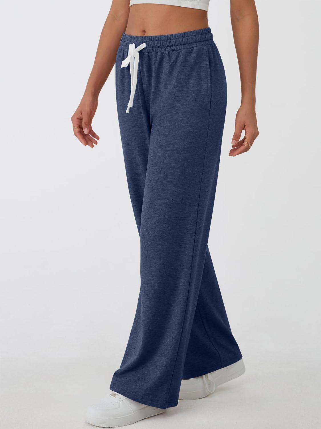 imageAUTOMET Lounge Pants Women Wide Leg Casual Sweatpants Baggy Workout Sweat Pajamas Pants Fall Fashion Outfits with PocketsNavy