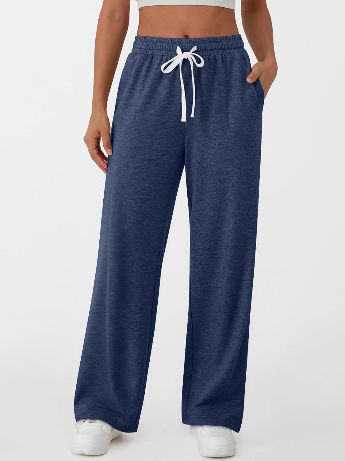 imageAUTOMET Lounge Pants Women Wide Leg Casual Sweatpants Baggy Workout Sweat Pajamas Pants Fall Fashion Outfits with PocketsNavy