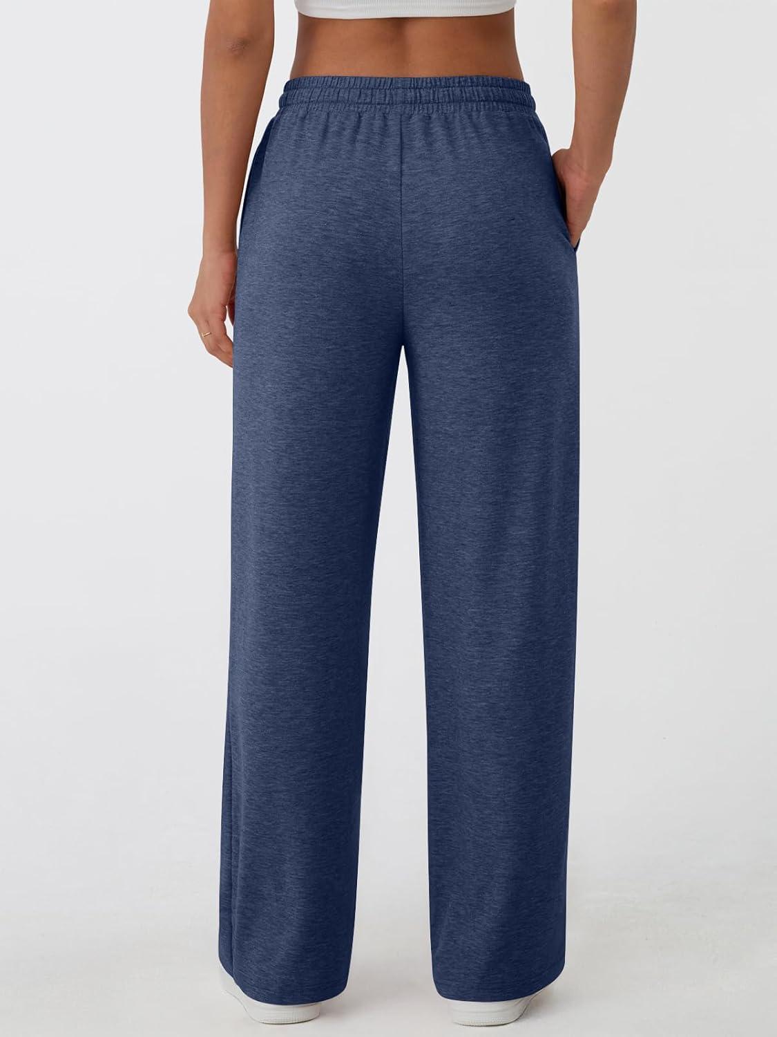 imageAUTOMET Lounge Pants Women Wide Leg Casual Sweatpants Baggy Workout Sweat Pajamas Pants Fall Fashion Outfits with PocketsNavy