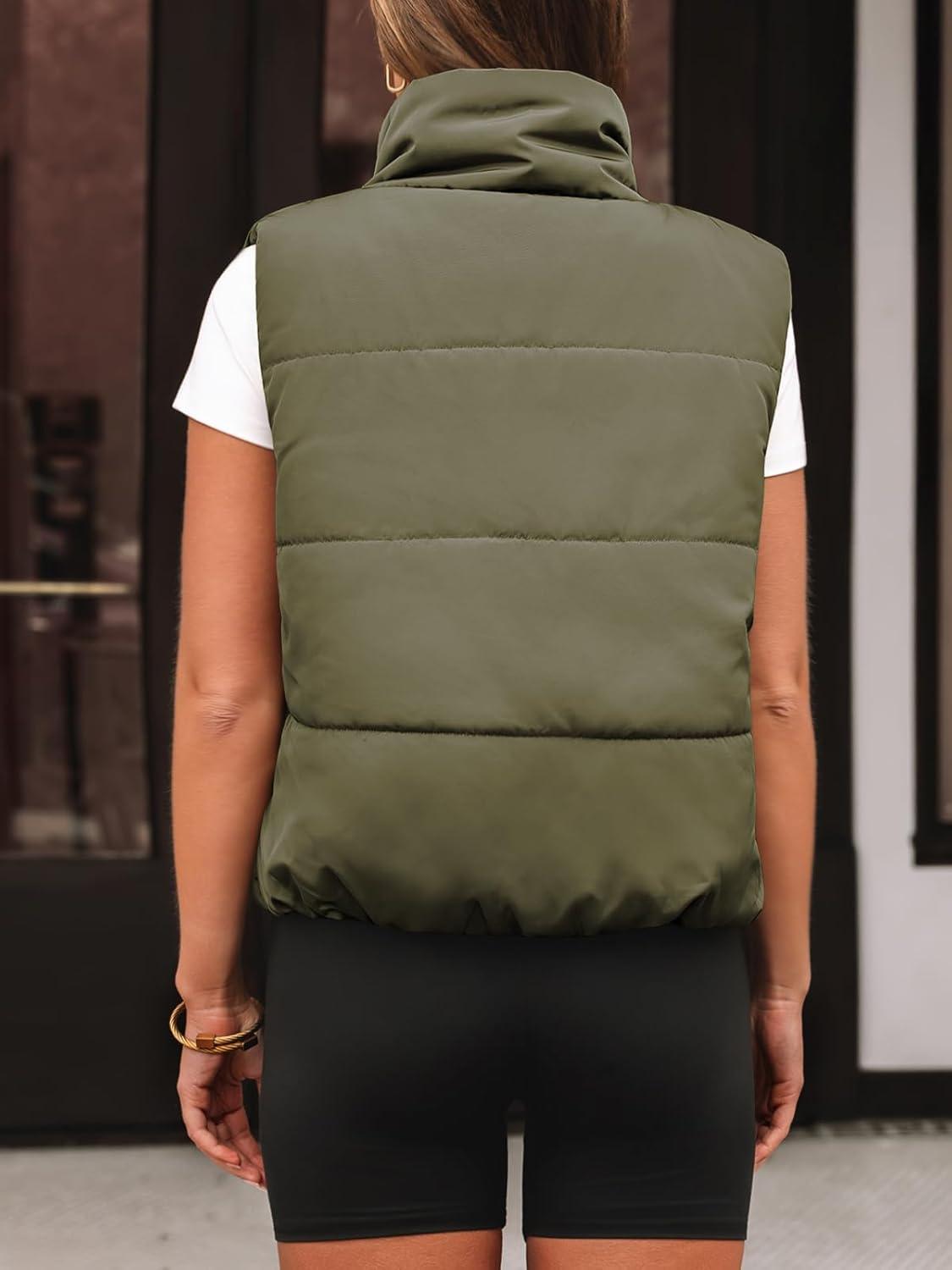 imageAUTOMET Puffer Vest Women Sleeveless Winter Clothing Cropped Outerwear Warm Puffy Fall Outfits Spring Fashion Vest Tops 2025Army Green