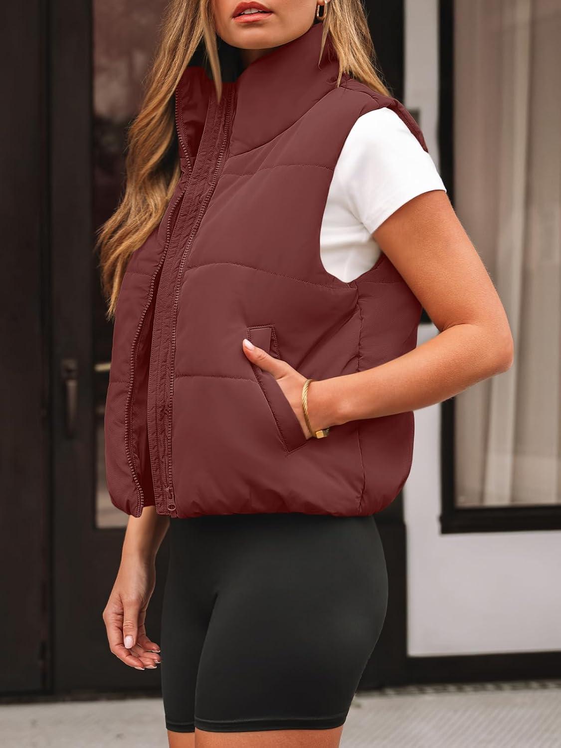 imageAUTOMET Puffer Vest Women Sleeveless Winter Clothing Cropped Outerwear Warm Puffy Fall Outfits Spring Fashion Vest Tops 2025Wine Red