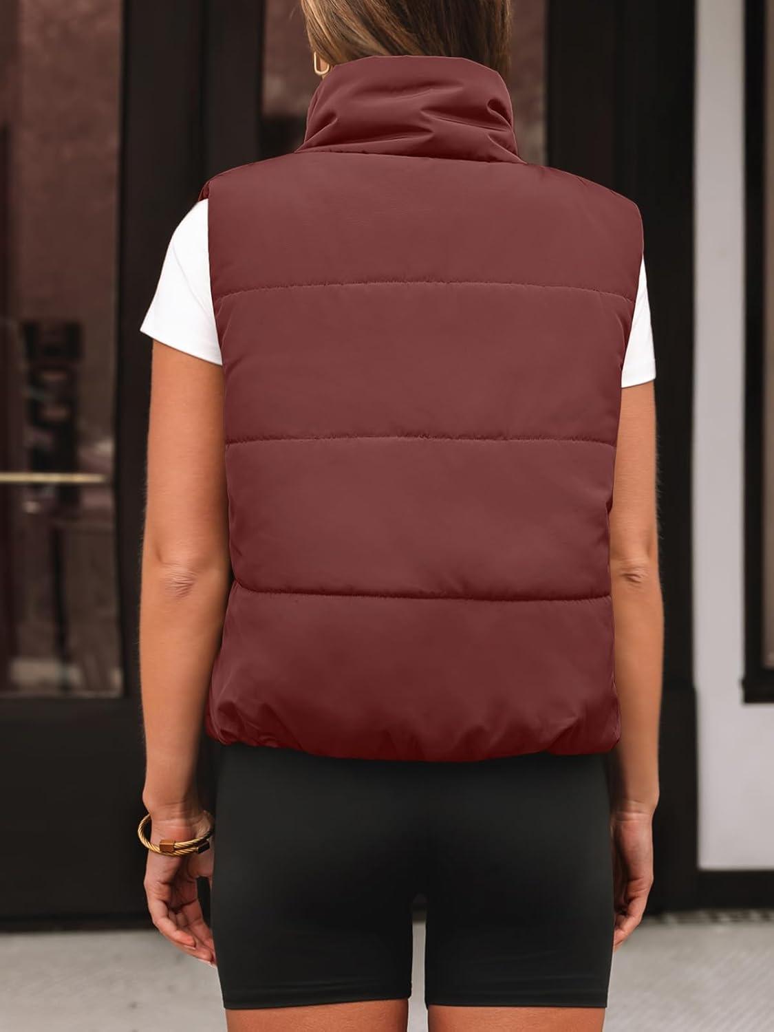 imageAUTOMET Puffer Vest Women Sleeveless Winter Clothing Cropped Outerwear Warm Puffy Fall Outfits Spring Fashion Vest Tops 2025Wine Red