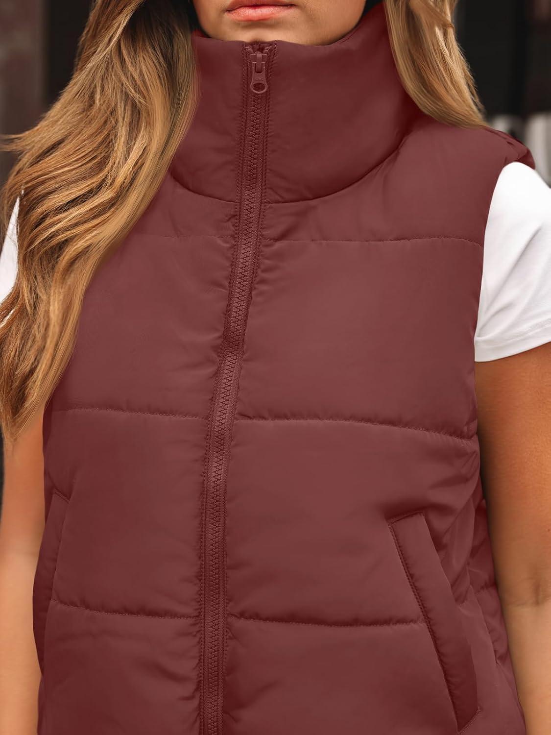 imageAUTOMET Puffer Vest Women Sleeveless Winter Clothing Cropped Outerwear Warm Puffy Fall Outfits Spring Fashion Vest Tops 2025Wine Red
