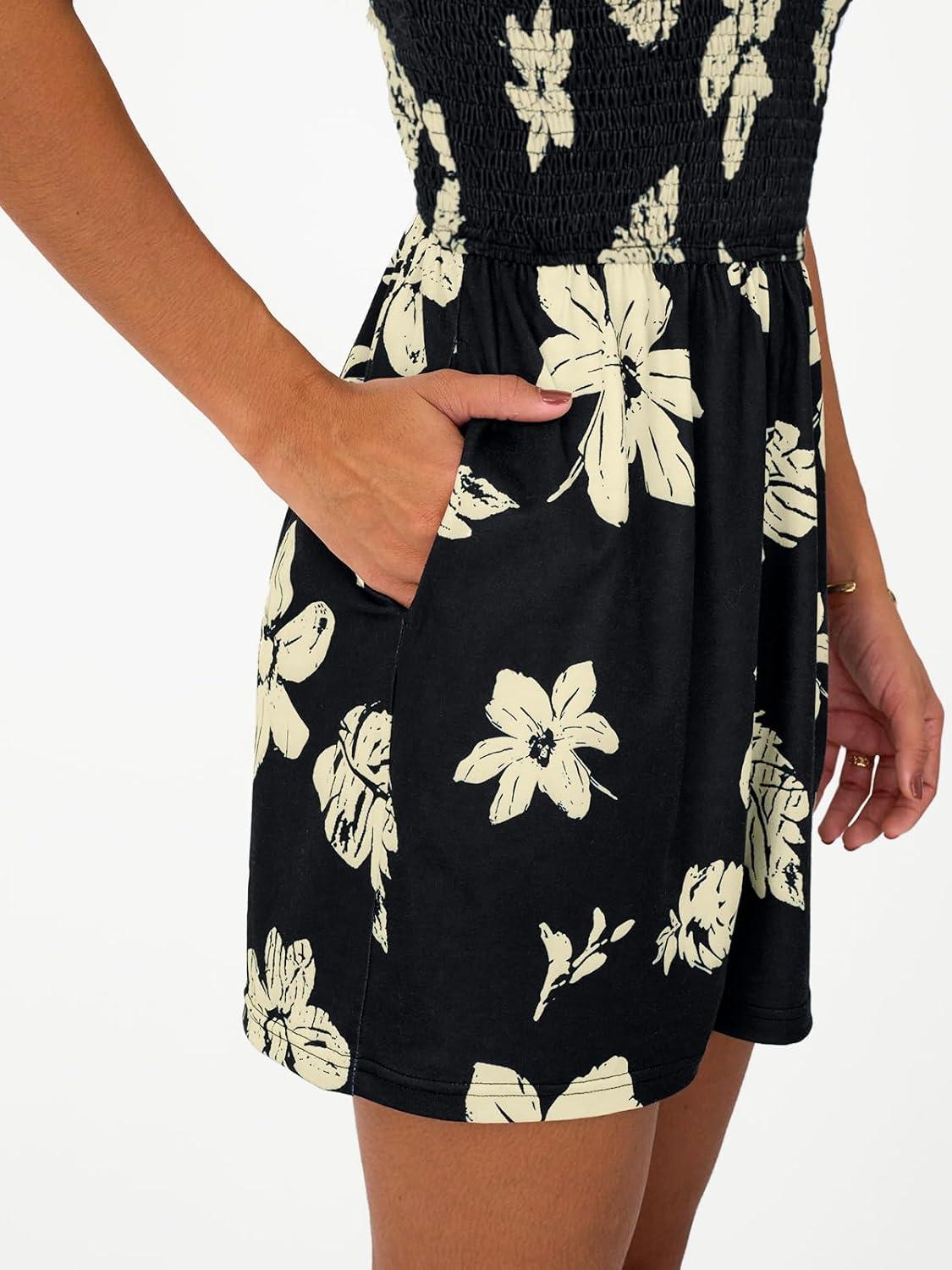 imageAUTOMET Rompers for Women Summer Vacation Beach Outfits Casual Loose Square Neck Shorts Jumpsuits Overalls 2025 Resort WearBlack