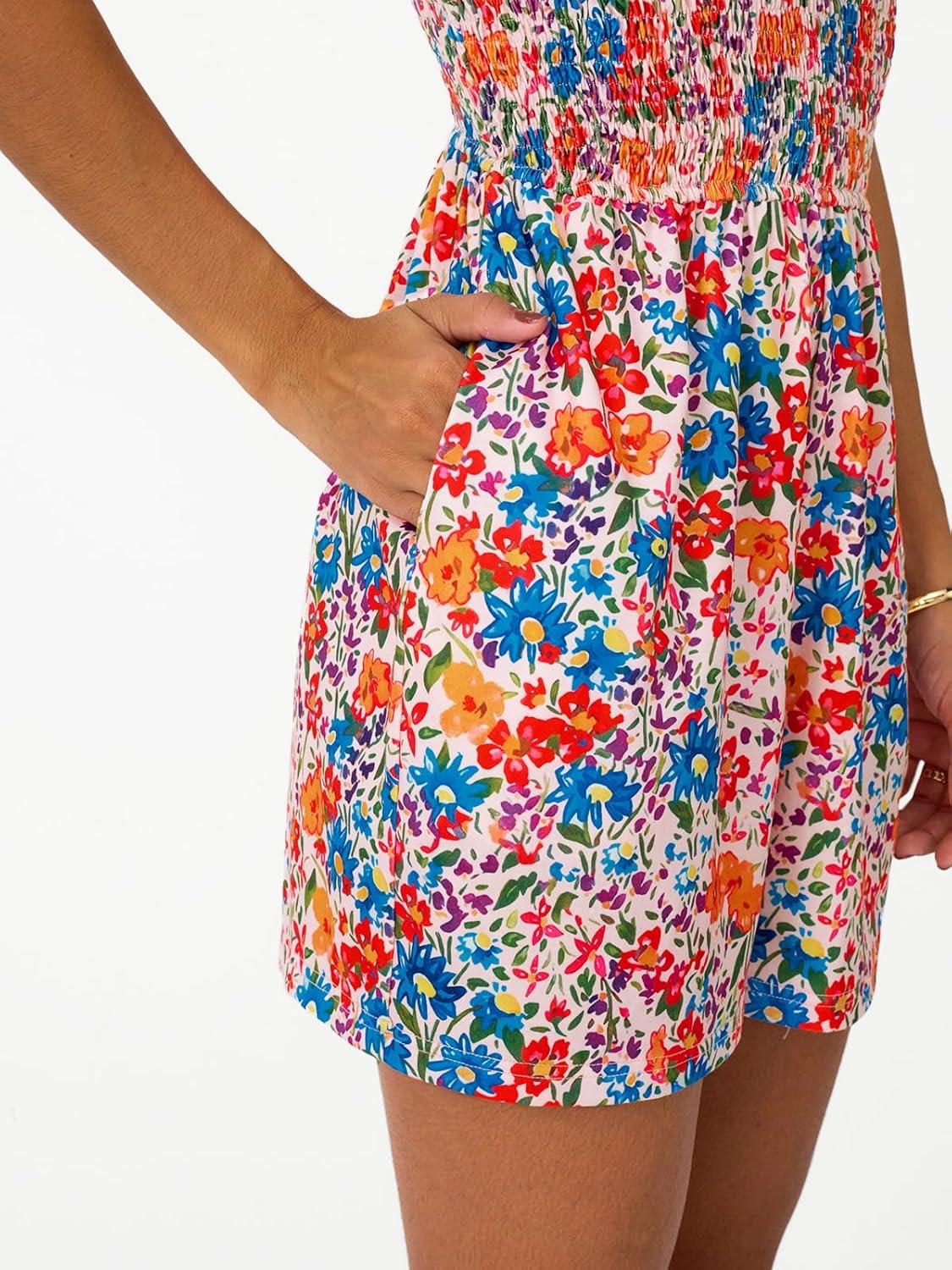 imageAUTOMET Rompers for Women Summer Vacation Beach Outfits Casual Loose Square Neck Shorts Jumpsuits Overalls 2025 Resort WearMulti