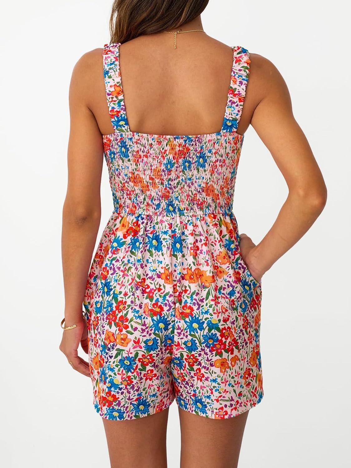 imageAUTOMET Rompers for Women Summer Vacation Beach Outfits Casual Loose Square Neck Shorts Jumpsuits Overalls 2025 Resort WearMulti