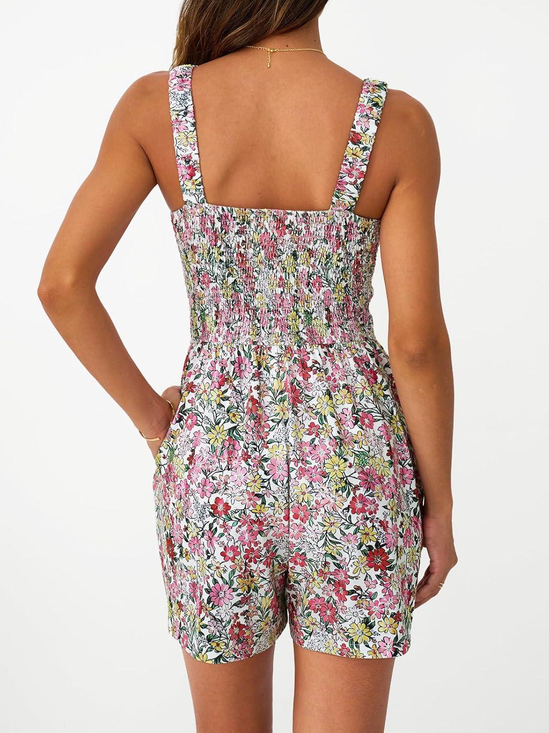 imageAUTOMET Rompers for Women Summer Vacation Beach Outfits Casual Loose Square Neck Shorts Jumpsuits Overalls 2025 Resort WearPink