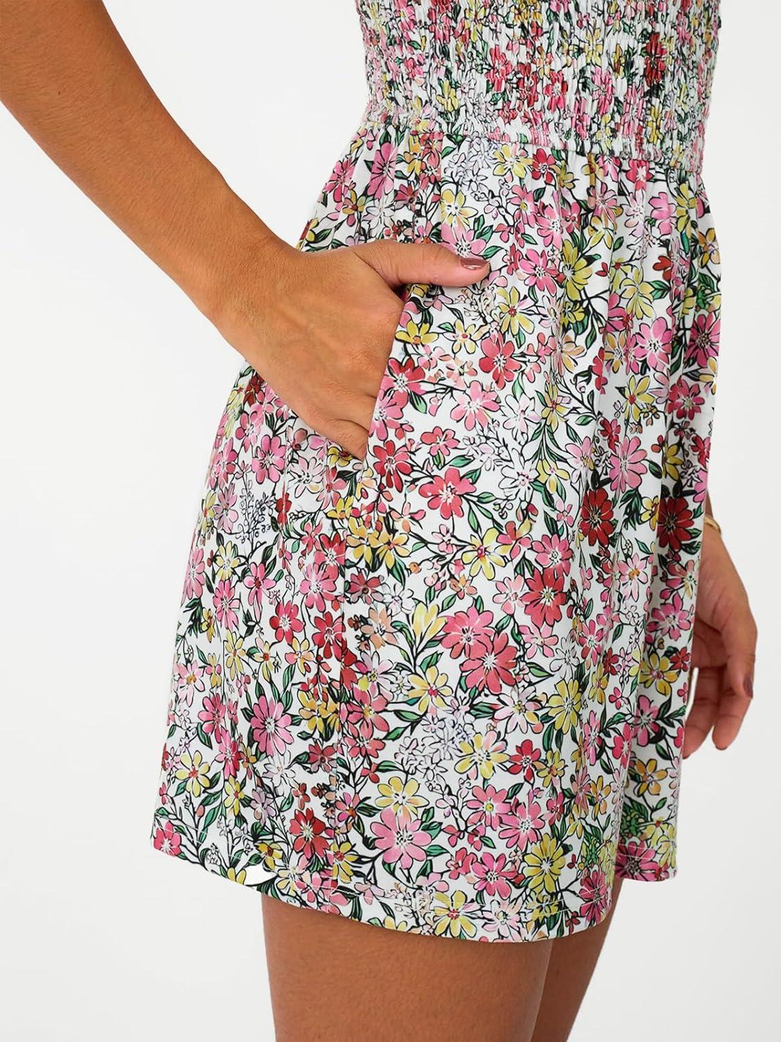 imageAUTOMET Rompers for Women Summer Vacation Beach Outfits Casual Loose Square Neck Shorts Jumpsuits Overalls 2025 Resort WearPink