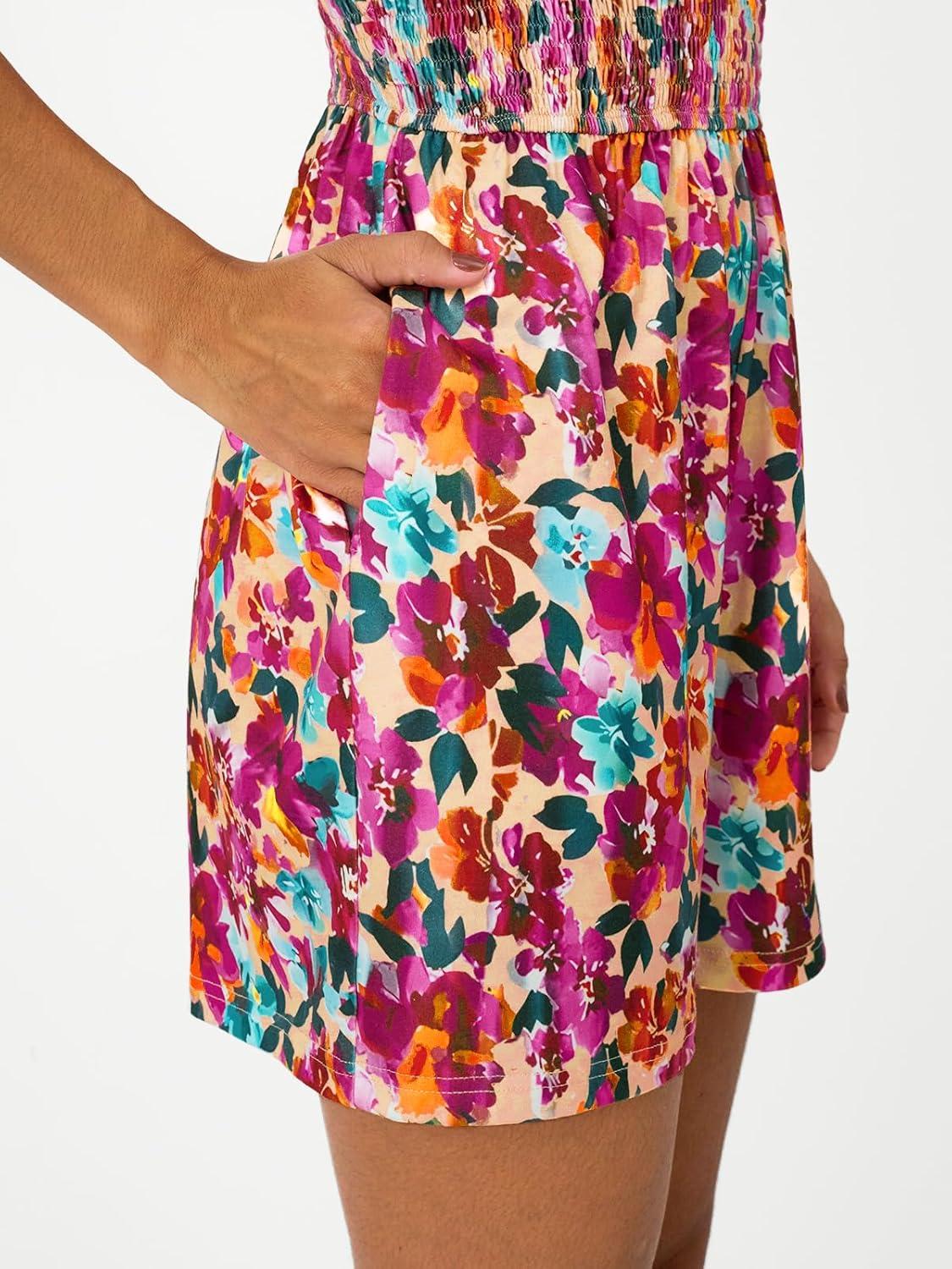 imageAUTOMET Rompers for Women Summer Vacation Beach Outfits Casual Loose Square Neck Shorts Jumpsuits Overalls 2025 Resort WearRose