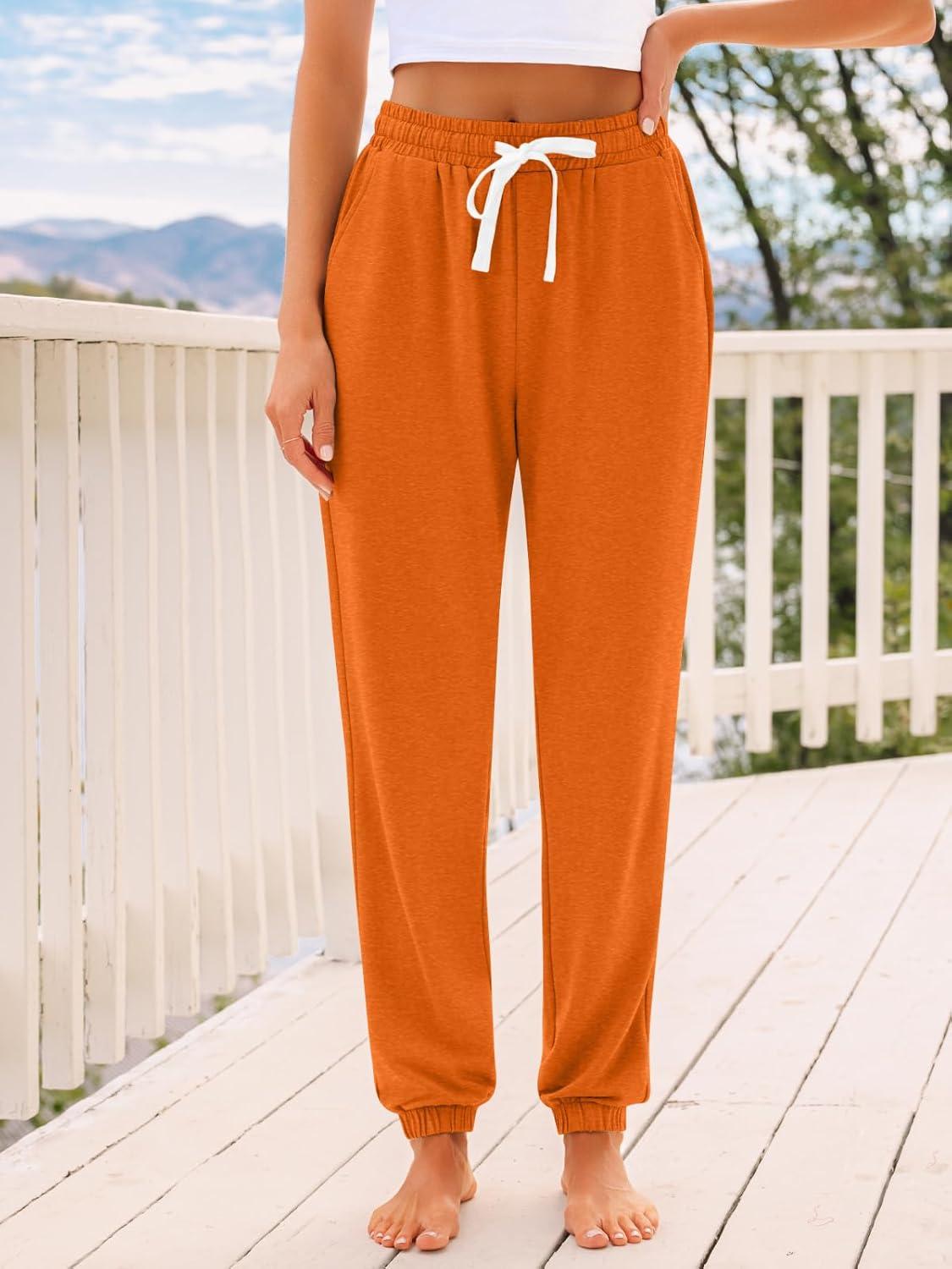 imageAUTOMET Sweatpants Women with Pockets Lounge Pajama Travel Pants Work Joggers Fall Clothes Winter Teachers Outfits 2025Orange