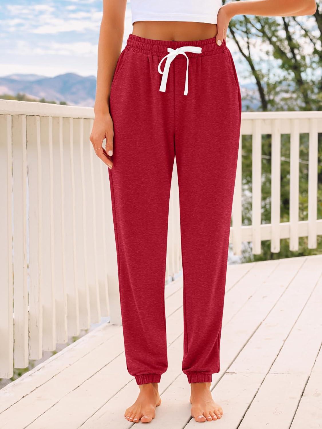 imageAUTOMET Sweatpants Women with Pockets Lounge Pajama Travel Pants Work Joggers Fall Clothes Winter Teachers Outfits 2025Red