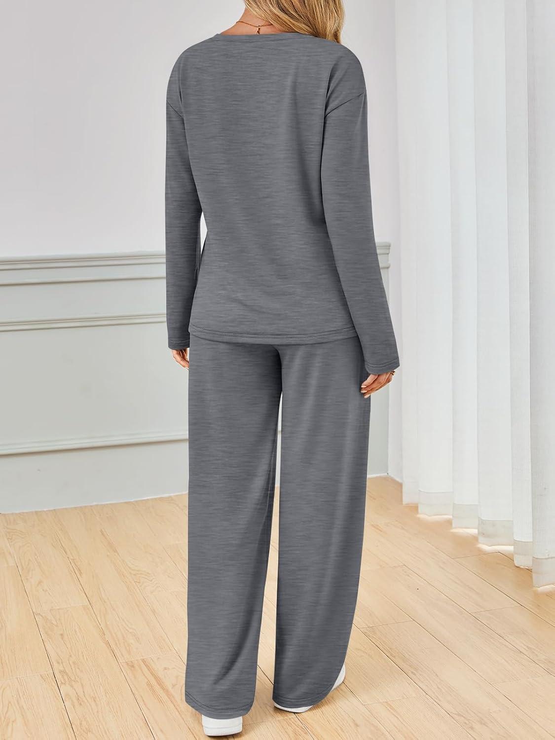 imageAUTOMET Sweatsuits Women 2 Piece Outfit Fashion Travel Lounge Sets With Wide Leg Pants Airport Track Suits Fall Clothes 2025Darkgrey