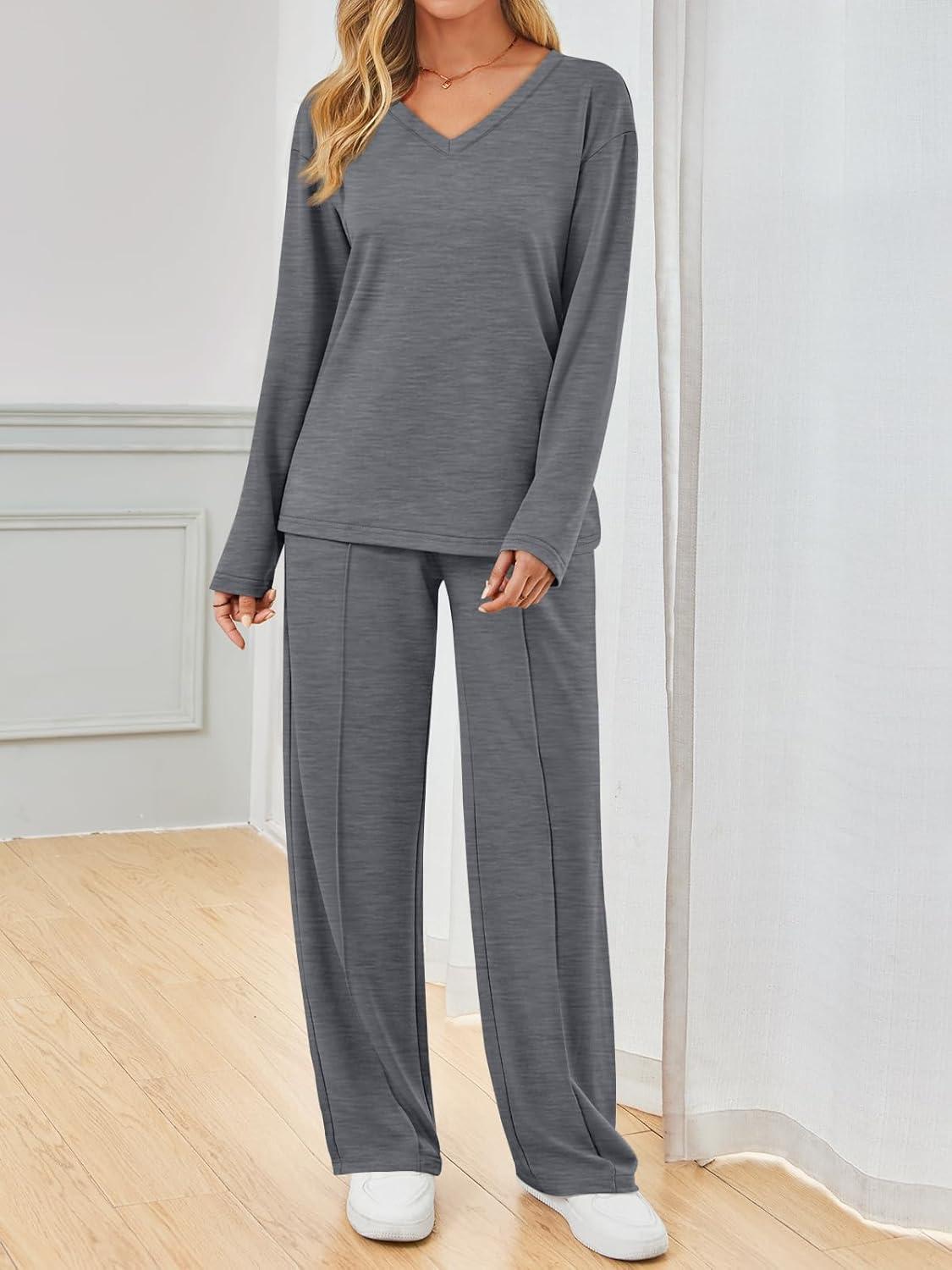 imageAUTOMET Sweatsuits Women 2 Piece Outfit Fashion Travel Lounge Sets With Wide Leg Pants Airport Track Suits Fall Clothes 2025Darkgrey