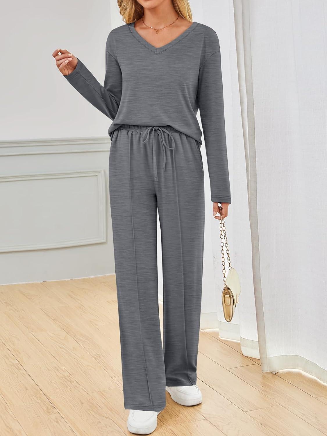 imageAUTOMET Sweatsuits Women 2 Piece Outfit Fashion Travel Lounge Sets With Wide Leg Pants Airport Track Suits Fall Clothes 2025Darkgrey