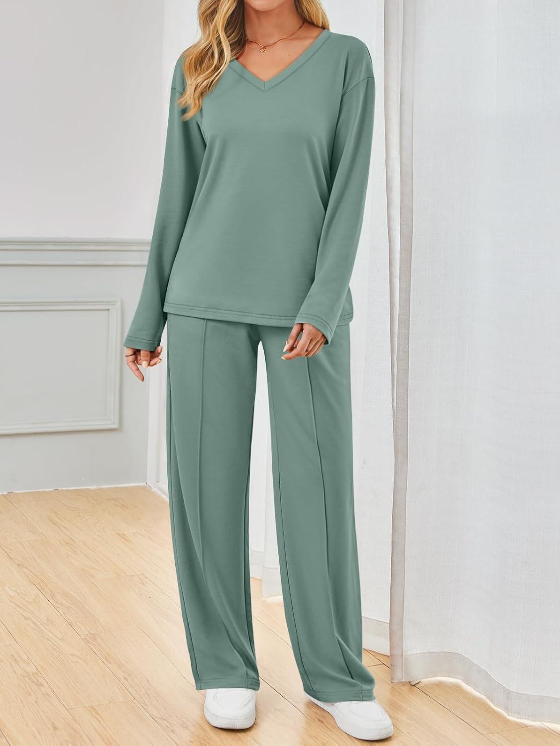 imageAUTOMET Sweatsuits Women 2 Piece Outfit Fashion Travel Lounge Sets With Wide Leg Pants Airport Track Suits Fall Clothes 2025Green