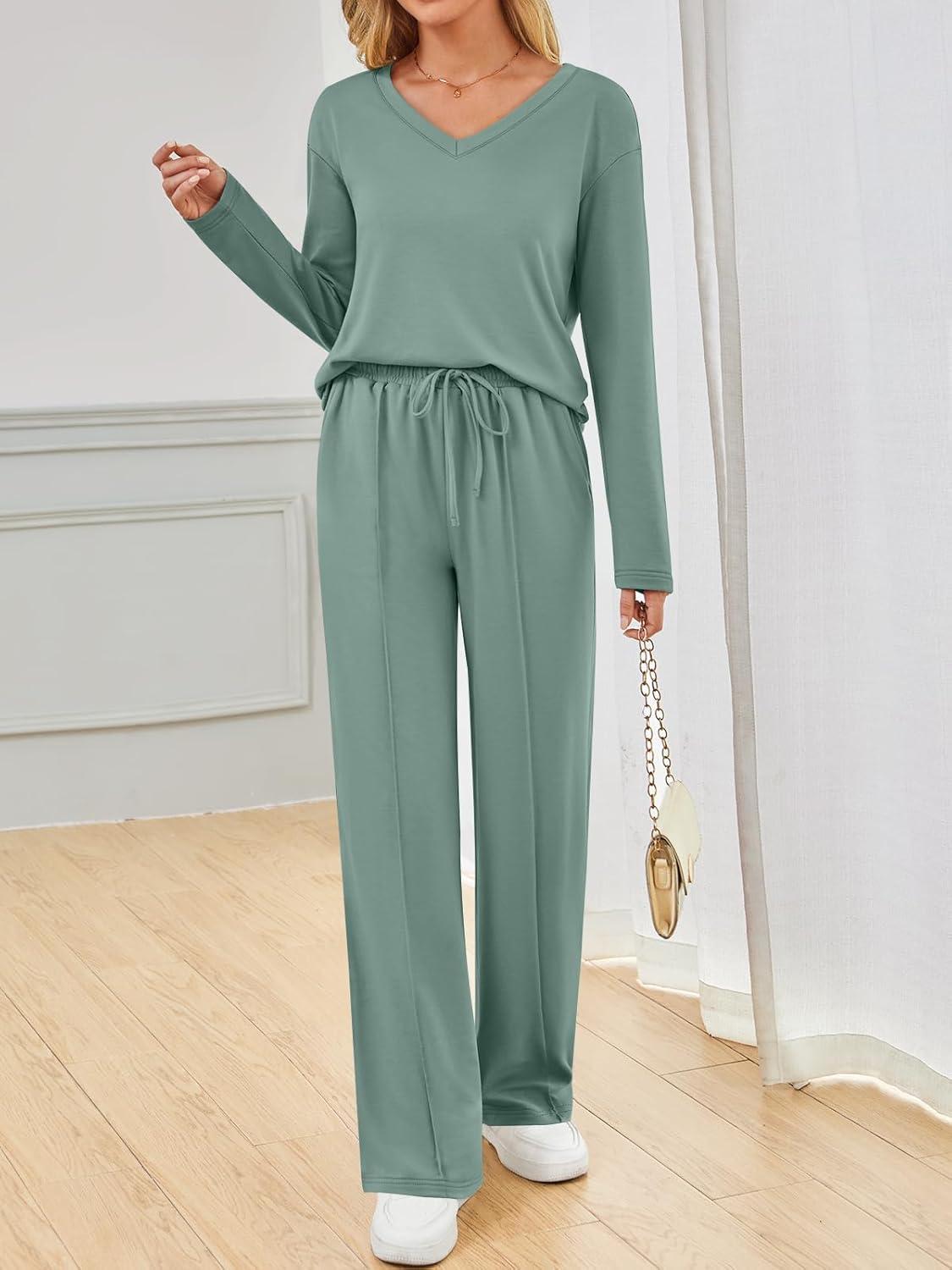 imageAUTOMET Sweatsuits Women 2 Piece Outfit Fashion Travel Lounge Sets With Wide Leg Pants Airport Track Suits Fall Clothes 2025Green