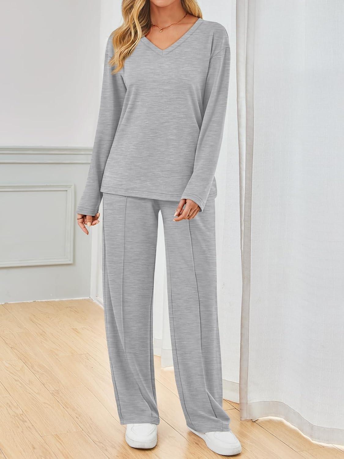 imageAUTOMET Sweatsuits Women 2 Piece Outfit Fashion Travel Lounge Sets With Wide Leg Pants Airport Track Suits Fall Clothes 2025Grey