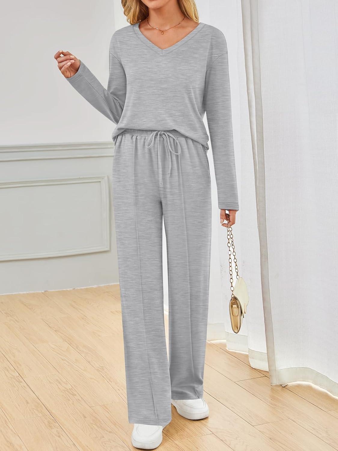 imageAUTOMET Sweatsuits Women 2 Piece Outfit Fashion Travel Lounge Sets With Wide Leg Pants Airport Track Suits Fall Clothes 2025Grey