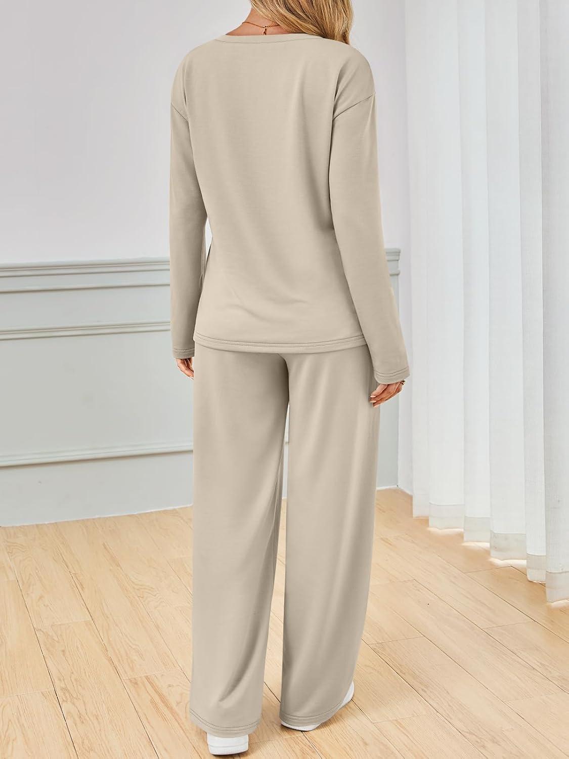 imageAUTOMET Sweatsuits Women 2 Piece Outfit Fashion Travel Lounge Sets With Wide Leg Pants Airport Track Suits Fall Clothes 2025Khaki