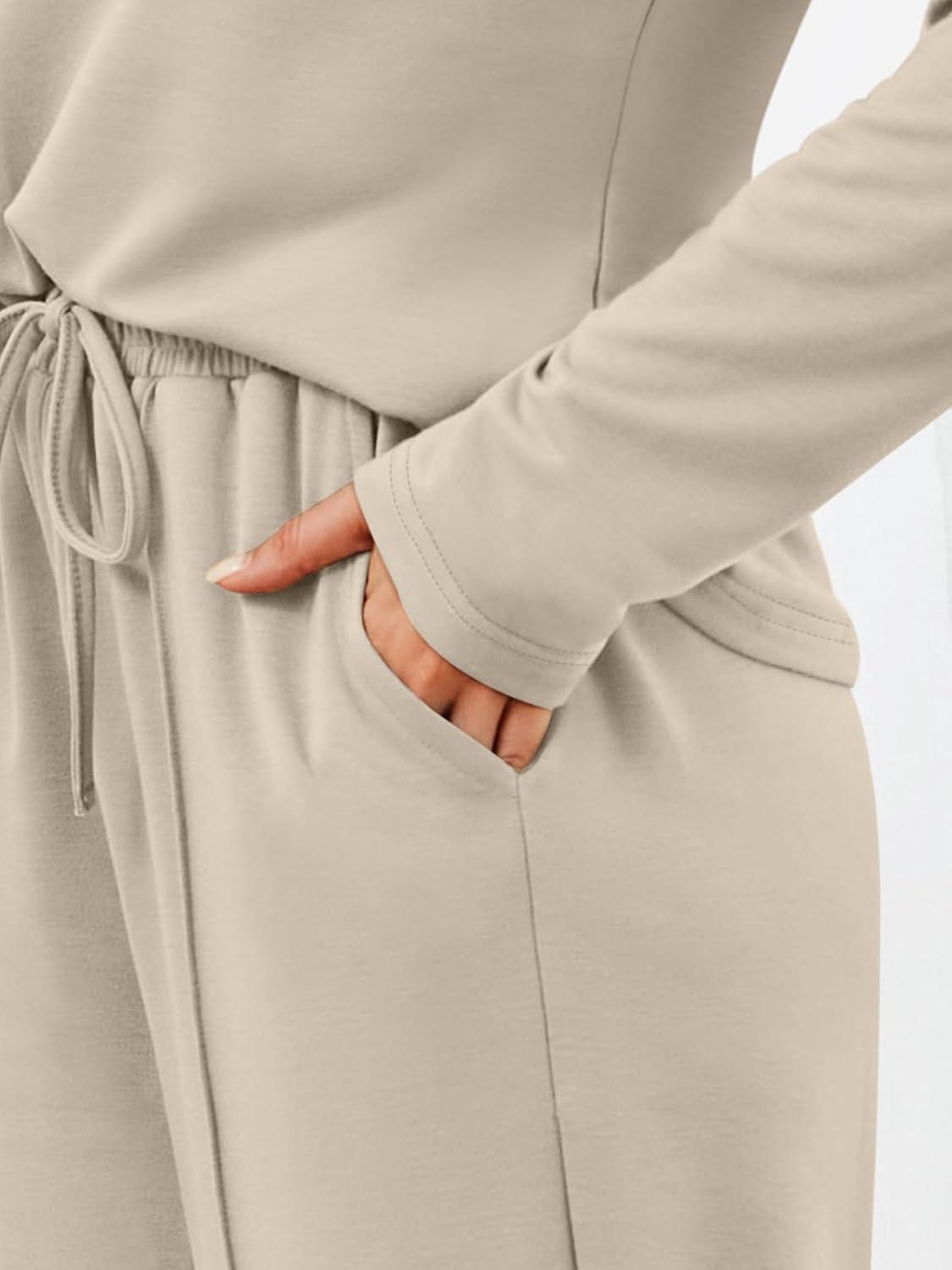 imageAUTOMET Sweatsuits Women 2 Piece Outfit Fashion Travel Lounge Sets With Wide Leg Pants Airport Track Suits Fall Clothes 2025Khaki