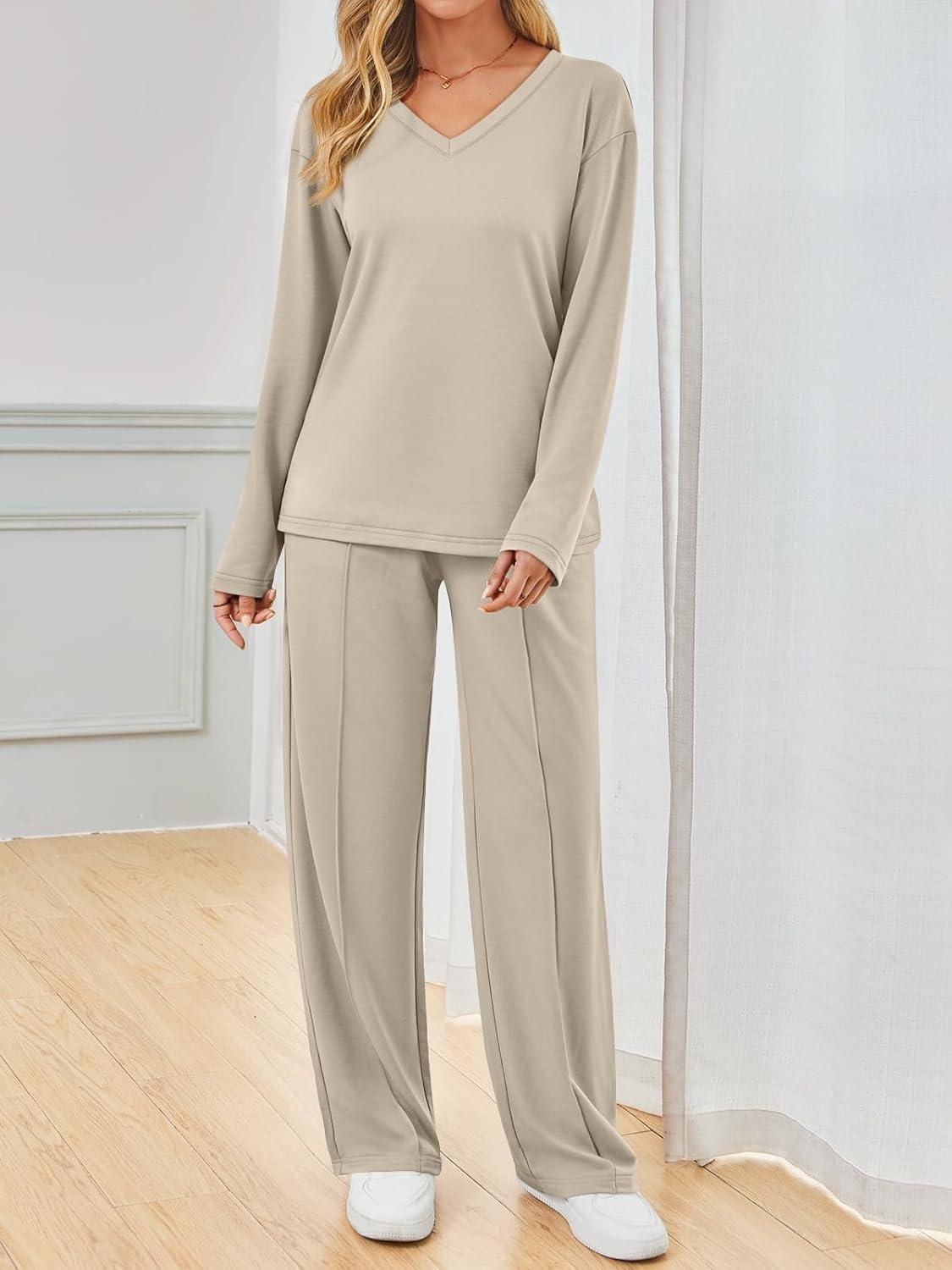 imageAUTOMET Sweatsuits Women 2 Piece Outfit Fashion Travel Lounge Sets With Wide Leg Pants Airport Track Suits Fall Clothes 2025Khaki