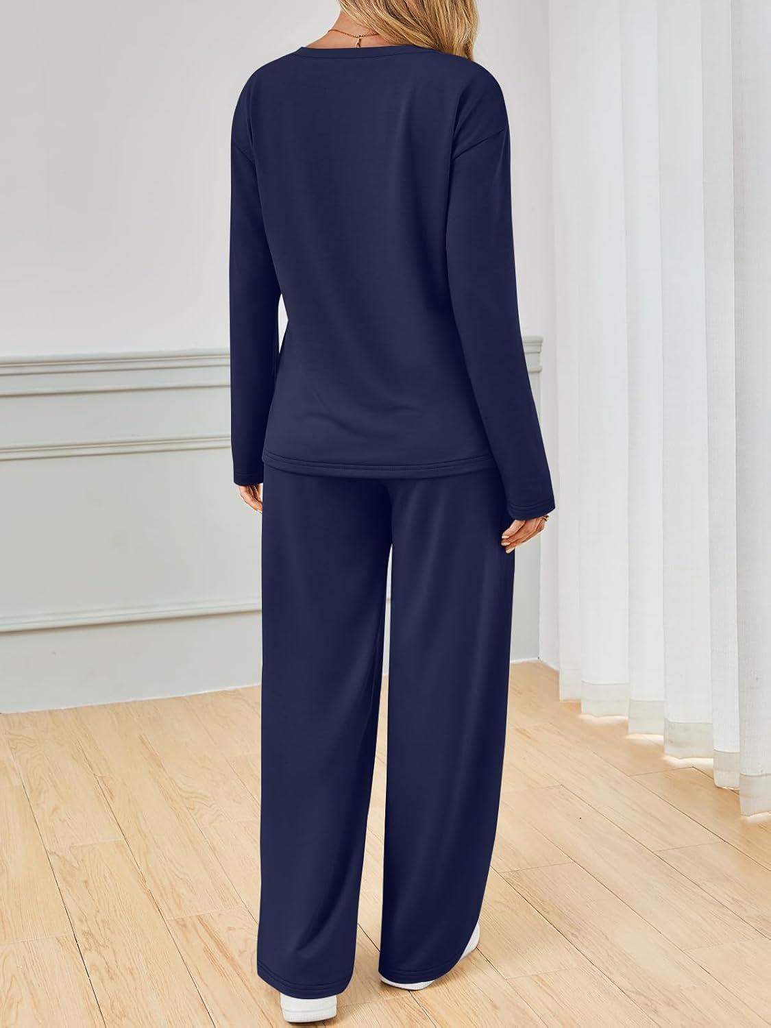 imageAUTOMET Sweatsuits Women 2 Piece Outfit Fashion Travel Lounge Sets With Wide Leg Pants Airport Track Suits Fall Clothes 2025Navy