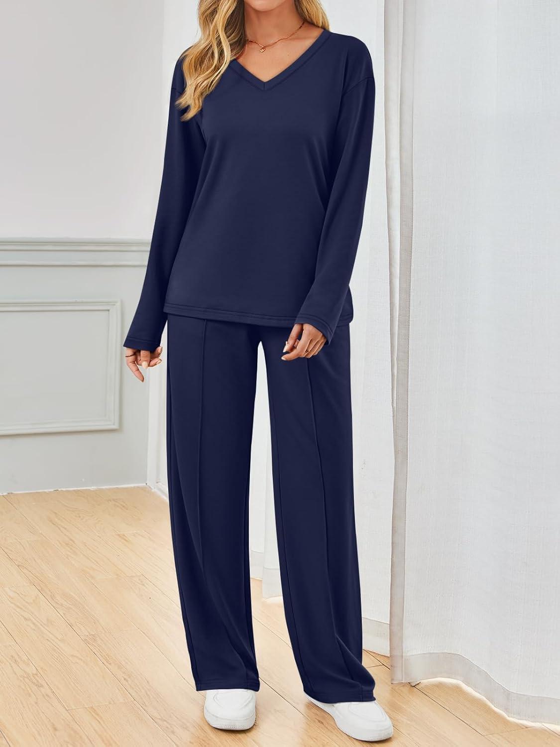 imageAUTOMET Sweatsuits Women 2 Piece Outfit Fashion Travel Lounge Sets With Wide Leg Pants Airport Track Suits Fall Clothes 2025Navy