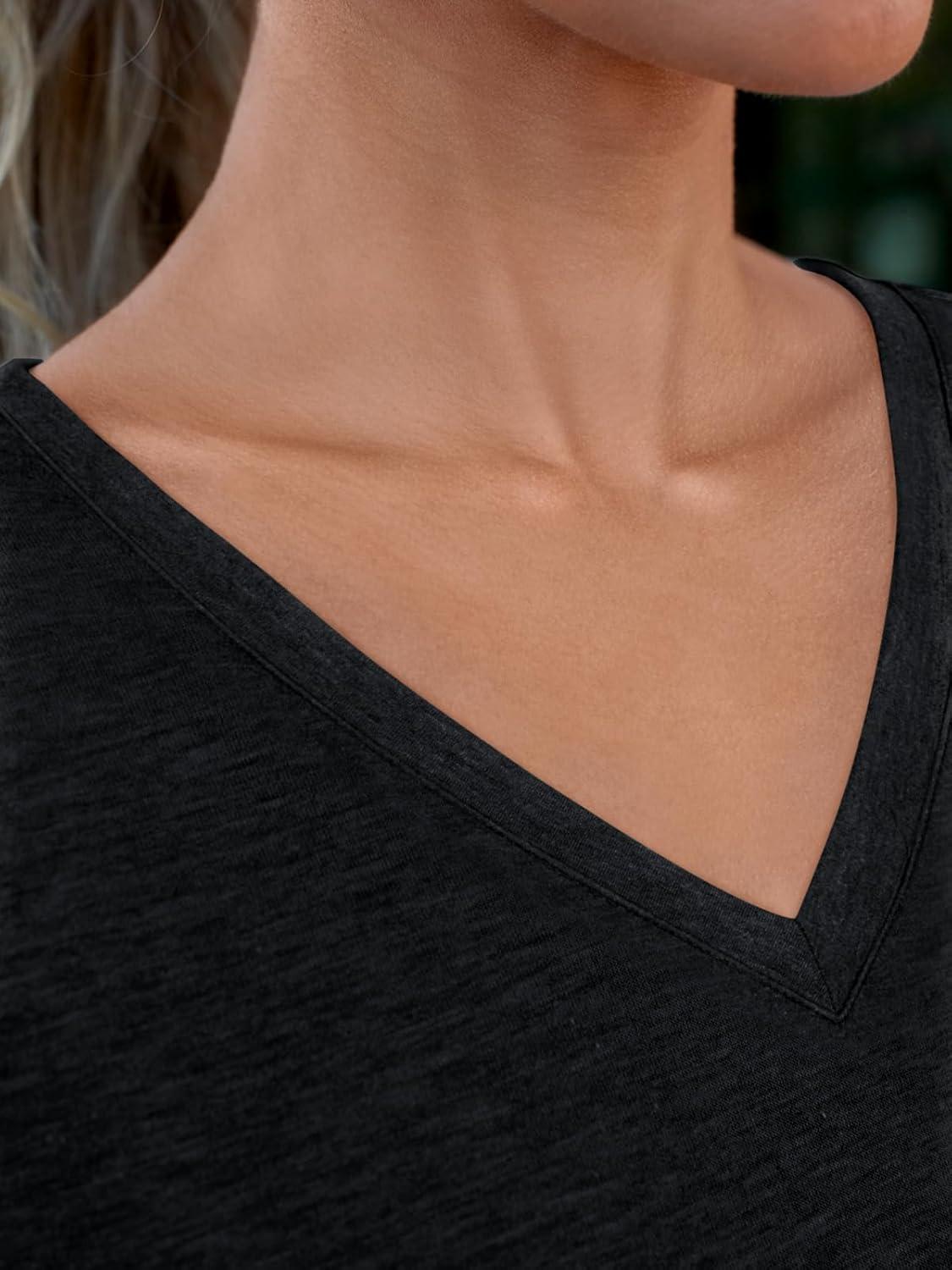 imageAUTOMET TShirts Short Sleeve V Neck Tees Tops for Women Fashion Trendy Lightweight Soft Casual Summer Outfits Clothes 2025Black