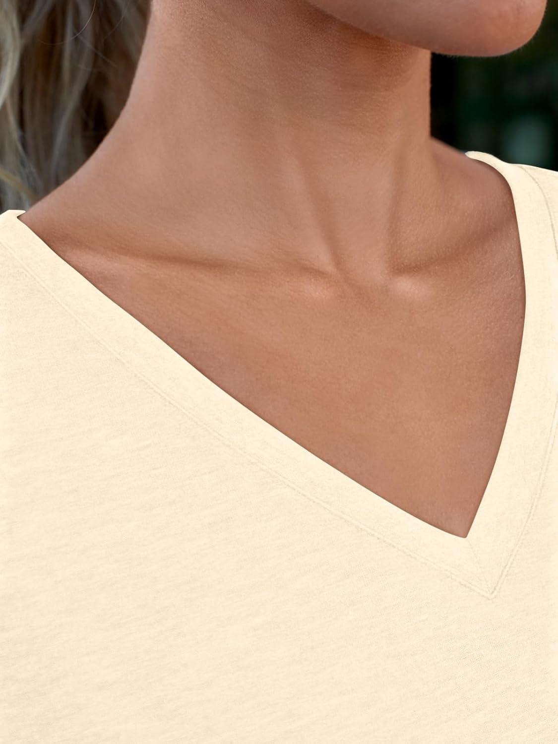 imageAUTOMET TShirts Short Sleeve V Neck Tees Tops for Women Fashion Trendy Lightweight Soft Casual Summer Outfits Clothes 2025Cream