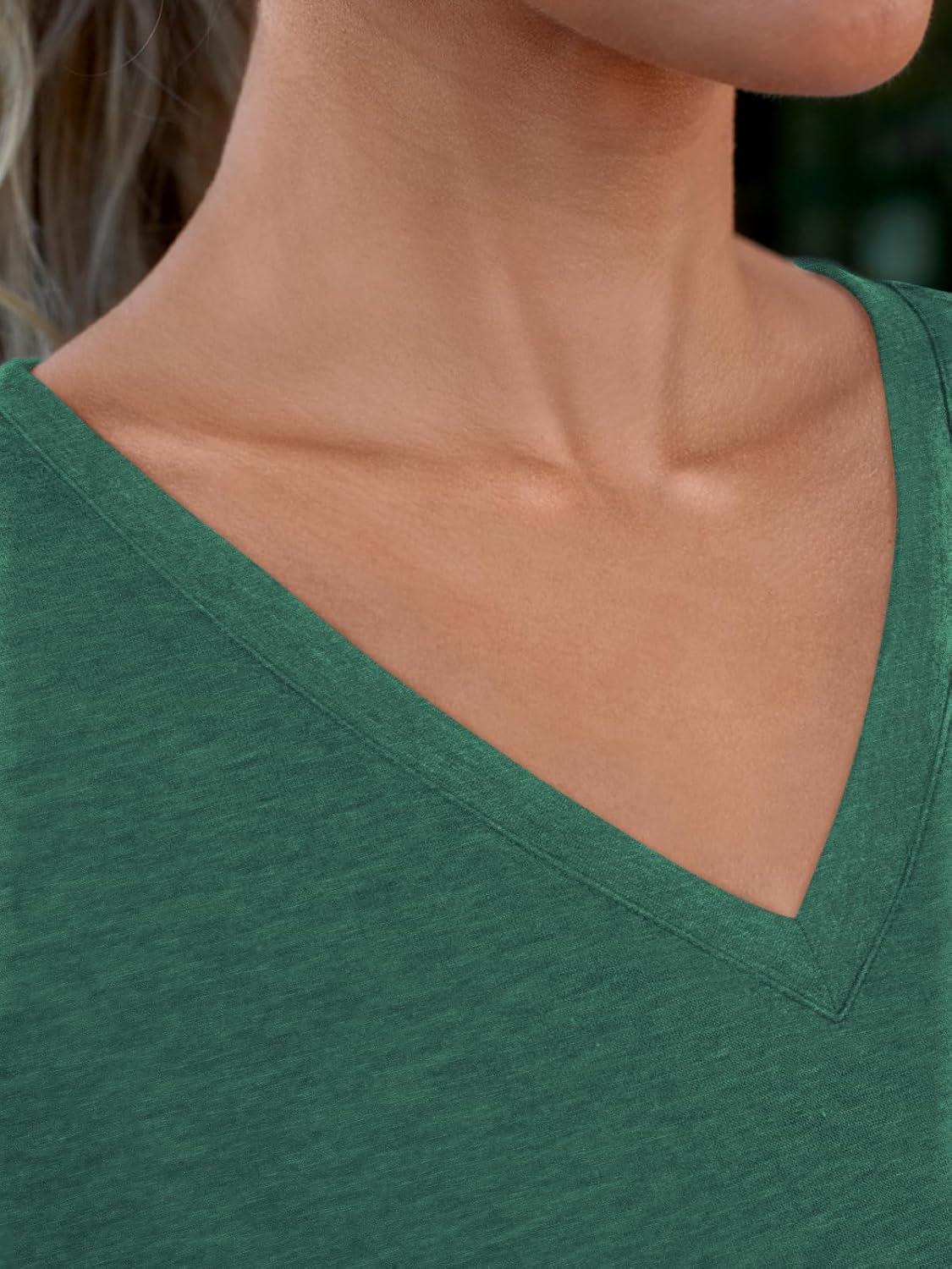 imageAUTOMET TShirts Short Sleeve V Neck Tees Tops for Women Fashion Trendy Lightweight Soft Casual Summer Outfits Clothes 2025Darkgreen