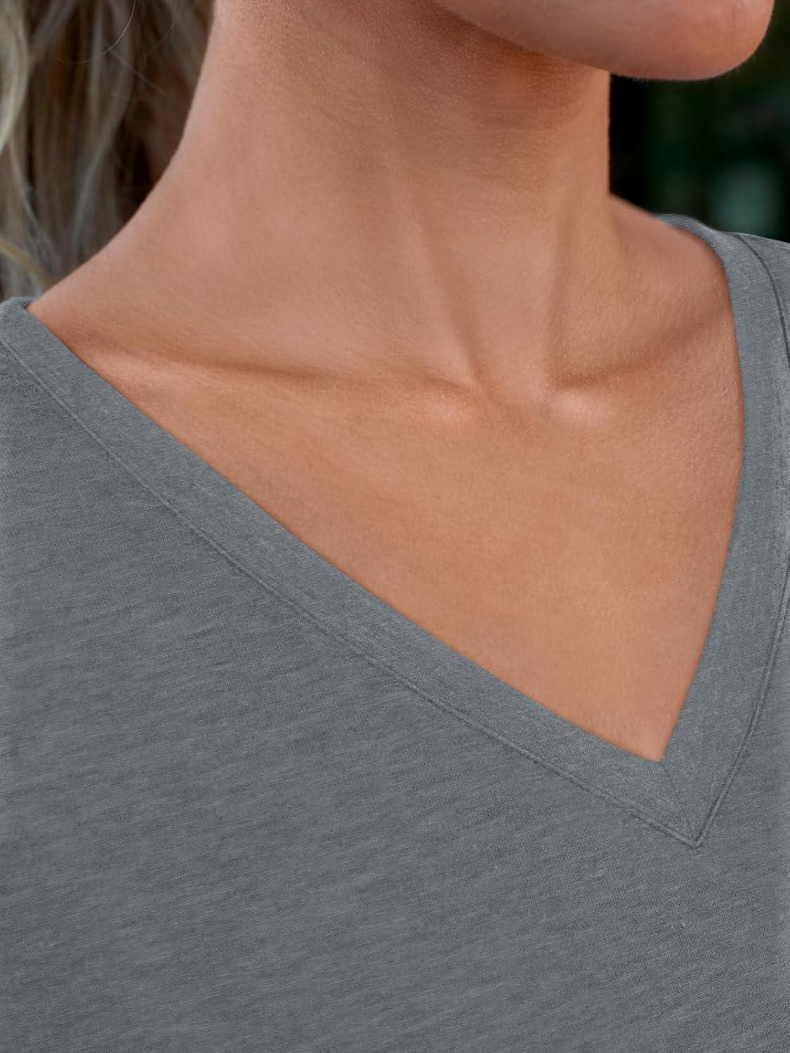 imageAUTOMET TShirts Short Sleeve V Neck Tees Tops for Women Fashion Trendy Lightweight Soft Casual Summer Outfits Clothes 2025Darkgrey