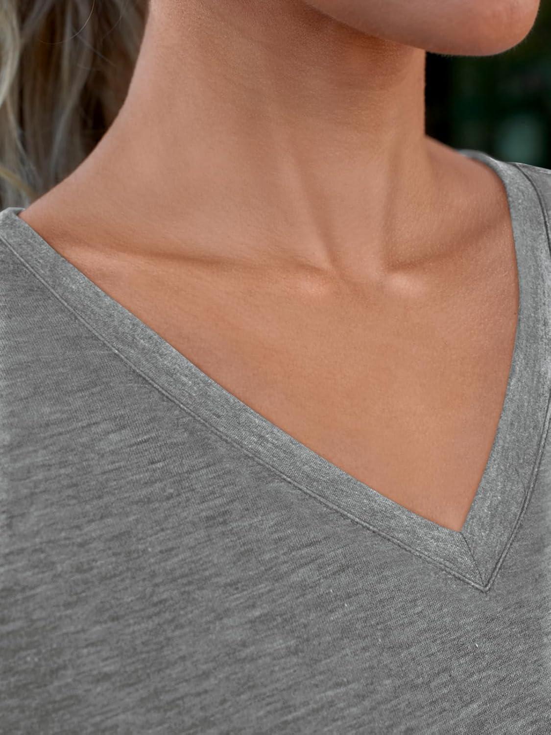 imageAUTOMET TShirts Short Sleeve V Neck Tees Tops for Women Fashion Trendy Lightweight Soft Casual Summer Outfits Clothes 2025Grey