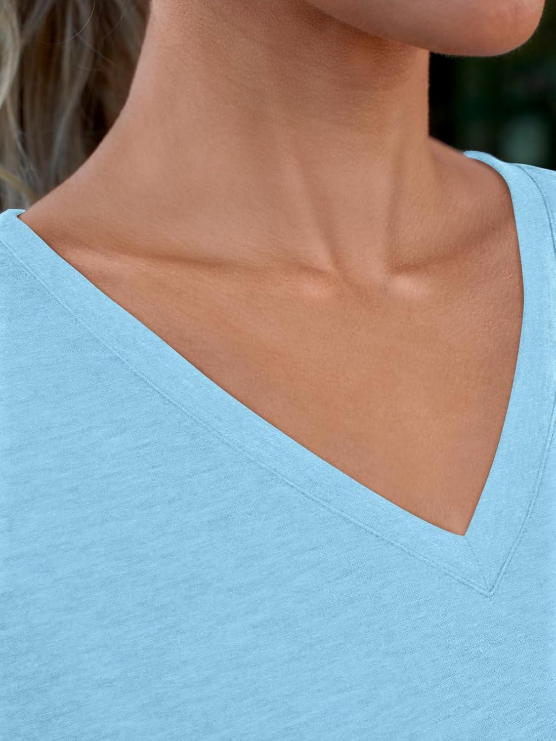 imageAUTOMET TShirts Short Sleeve V Neck Tees Tops for Women Fashion Trendy Lightweight Soft Casual Summer Outfits Clothes 2025Lightblue