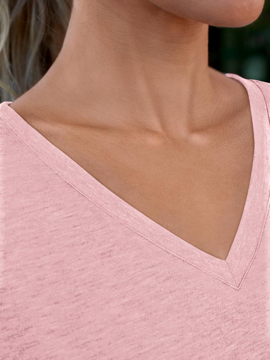 imageAUTOMET TShirts Short Sleeve V Neck Tees Tops for Women Fashion Trendy Lightweight Soft Casual Summer Outfits Clothes 2025Lightpink