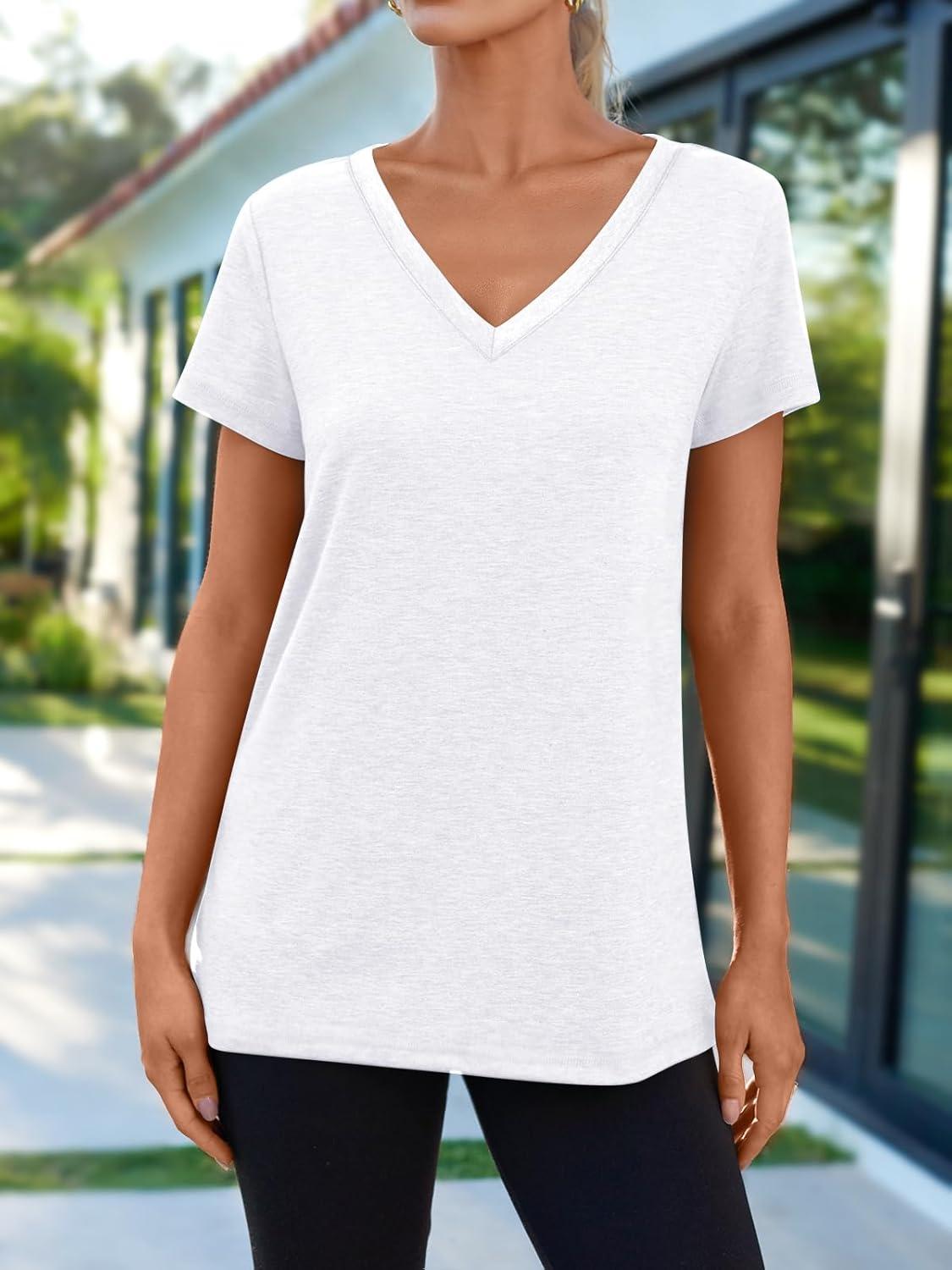imageAUTOMET TShirts Short Sleeve V Neck Tees Tops for Women Fashion Trendy Lightweight Soft Casual Summer Outfits Clothes 2025White