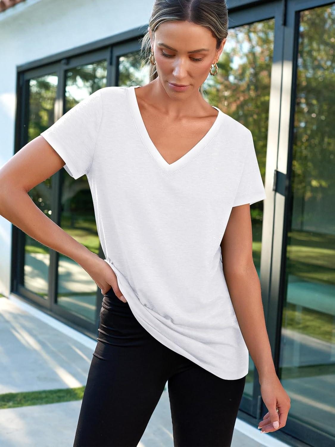 imageAUTOMET TShirts Short Sleeve V Neck Tees Tops for Women Fashion Trendy Lightweight Soft Casual Summer Outfits Clothes 2025White