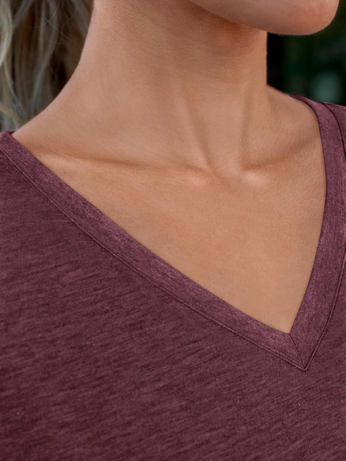 imageAUTOMET TShirts Short Sleeve V Neck Tees Tops for Women Fashion Trendy Lightweight Soft Casual Summer Outfits Clothes 2025Wine Red