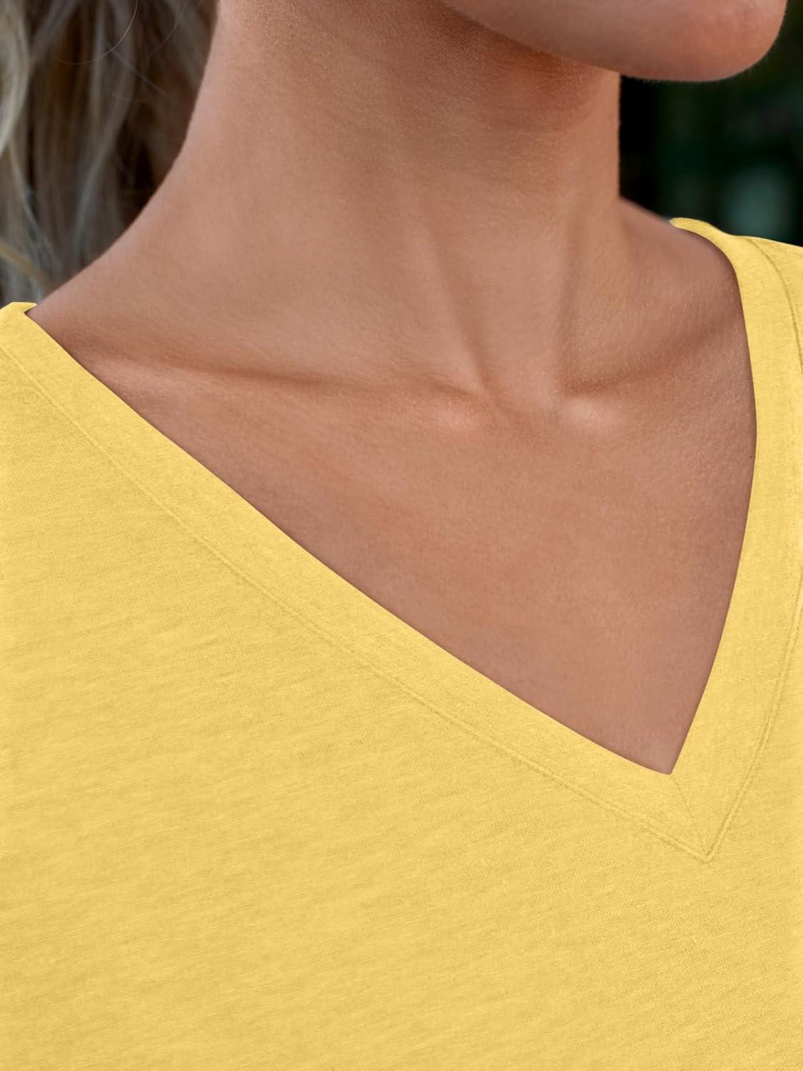 imageAUTOMET TShirts Short Sleeve V Neck Tees Tops for Women Fashion Trendy Lightweight Soft Casual Summer Outfits Clothes 2025Yellow