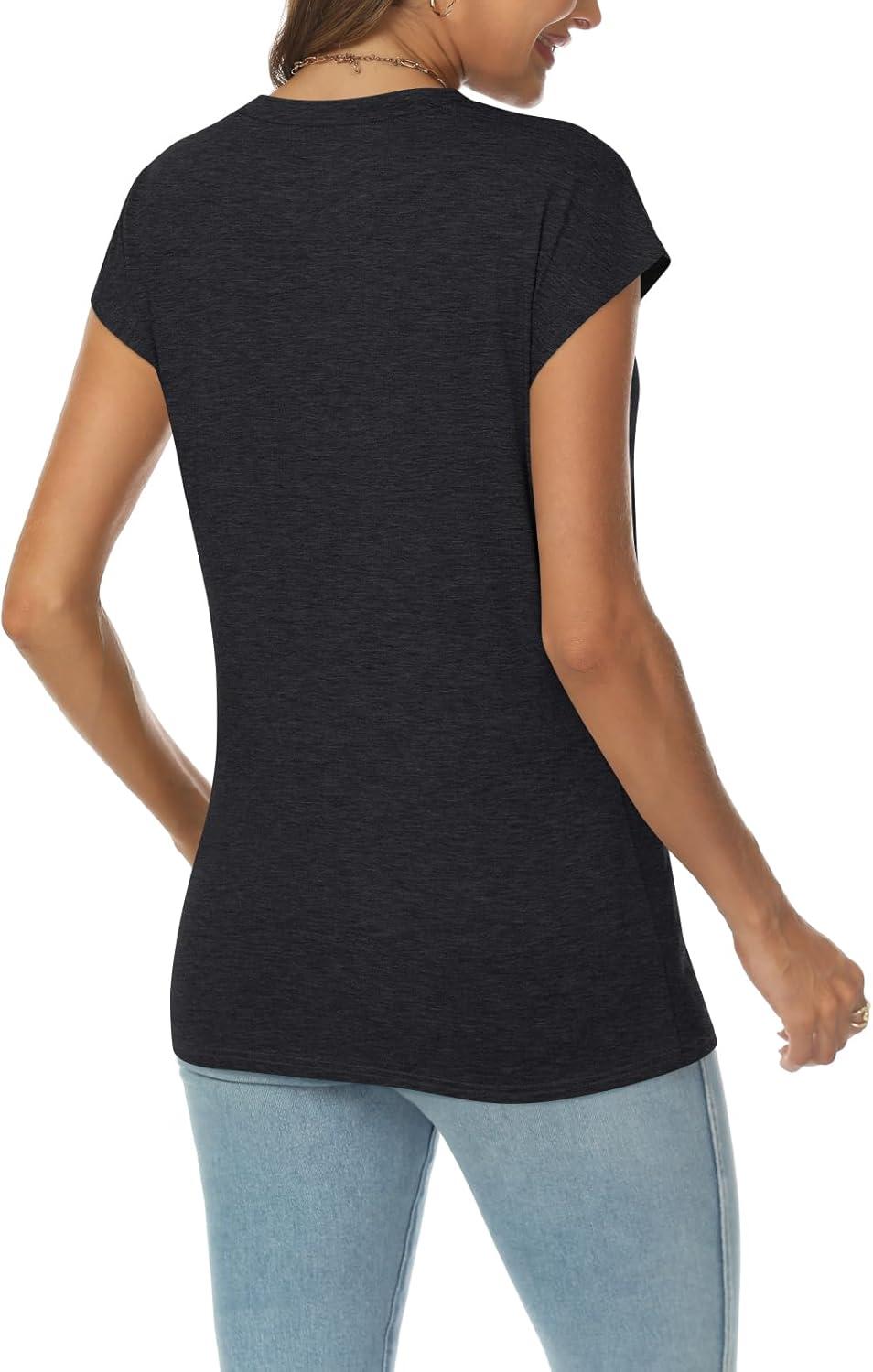 imageAUTOMET V Neck T Shirts for Women Spring Summer Fall Tops Teacher Work Business Dressy Casual Blouses Basic Tees Boho FashionBlack