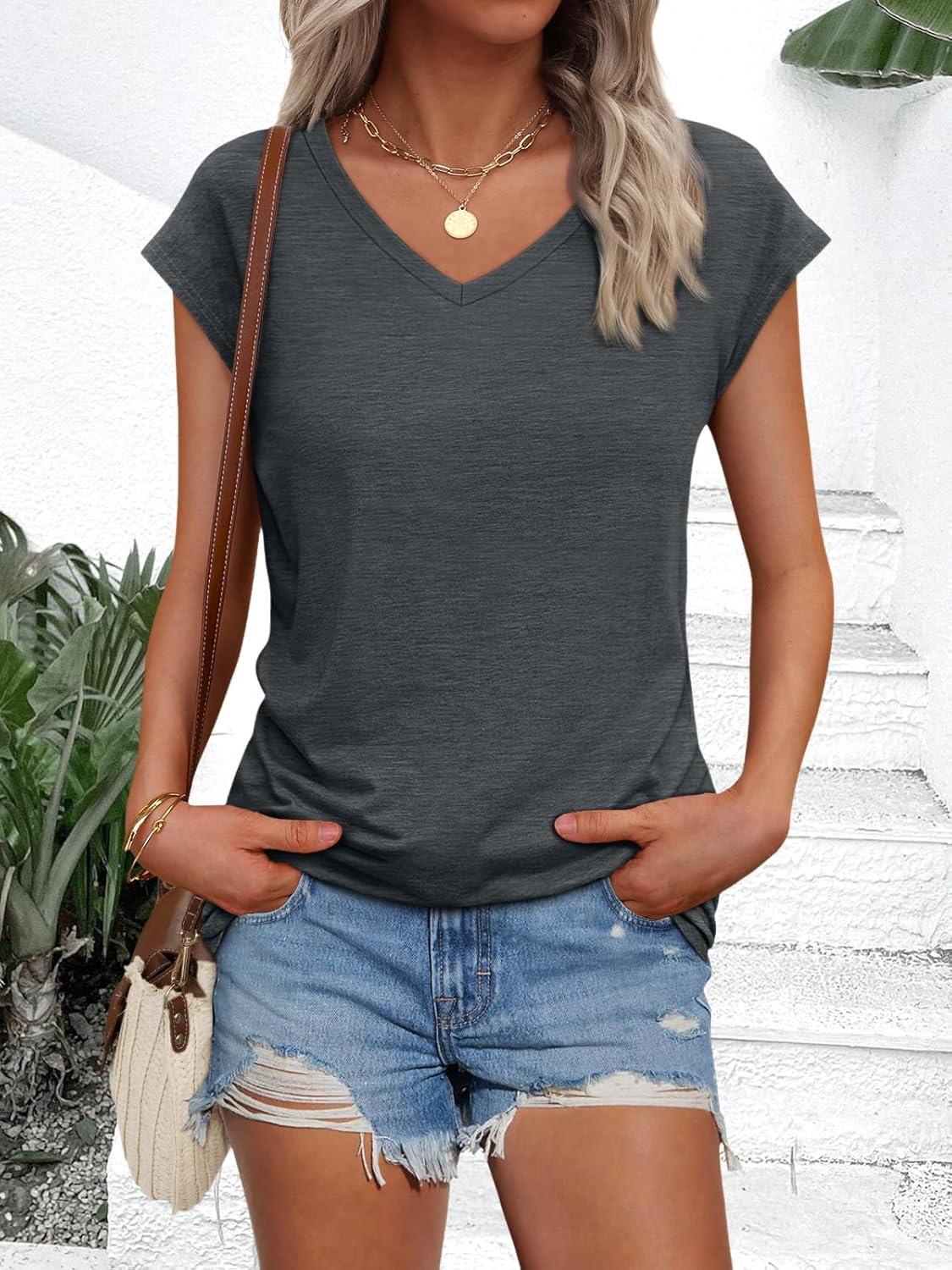 imageAUTOMET V Neck T Shirts for Women Spring Summer Fall Tops Teacher Work Business Dressy Casual Blouses Basic Tees Boho FashionBlackgrey