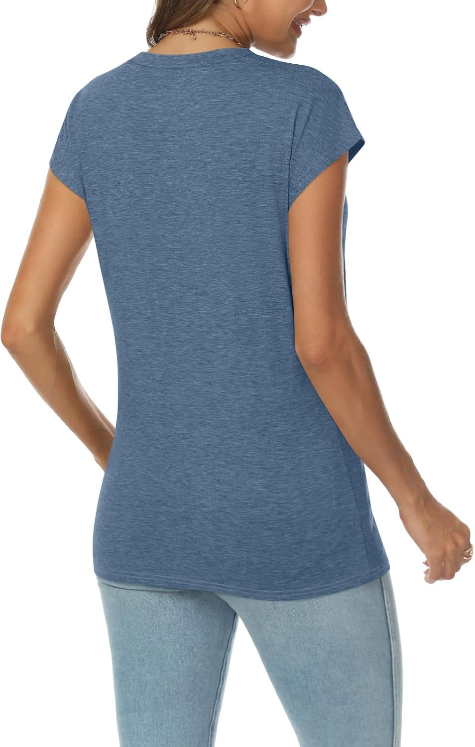 imageAUTOMET V Neck T Shirts for Women Spring Summer Fall Tops Teacher Work Business Dressy Casual Blouses Basic Tees Boho FashionBlue