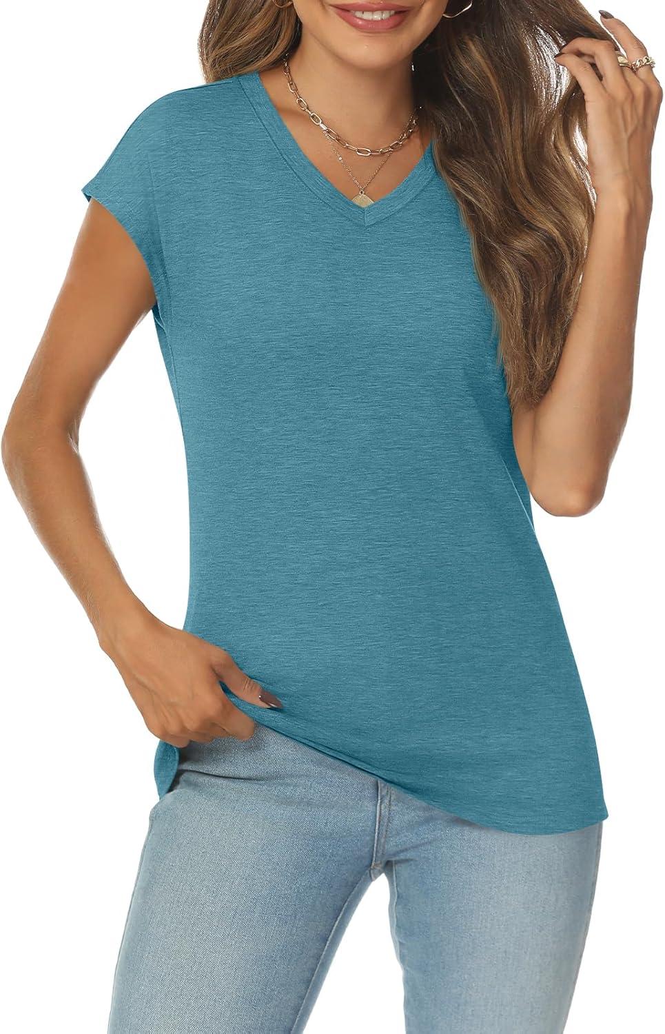 imageAUTOMET V Neck T Shirts for Women Spring Summer Fall Tops Teacher Work Business Dressy Casual Blouses Basic Tees Boho FashionBluegreen