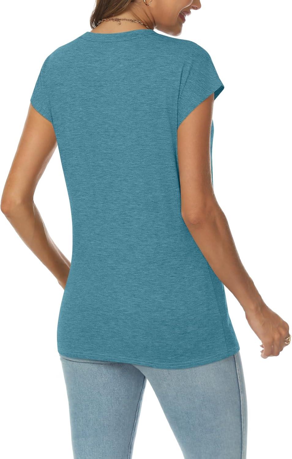 imageAUTOMET V Neck T Shirts for Women Spring Summer Fall Tops Teacher Work Business Dressy Casual Blouses Basic Tees Boho FashionBluegreen